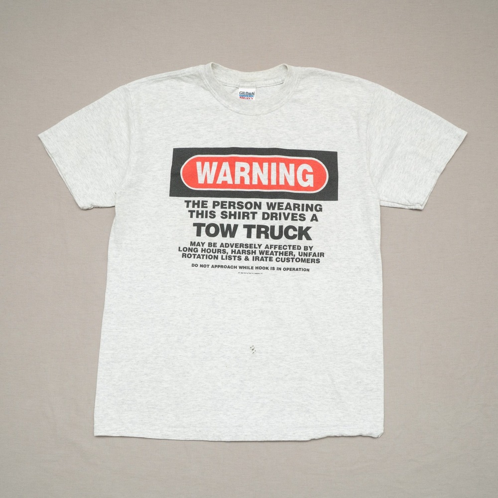 Vintage 90s 1998 Tow Truck Driver Funny Warning T Shirt Short Sleeve Med